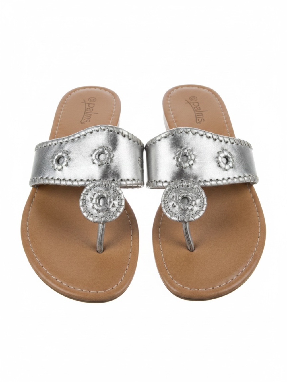 PALMS “Carolina” Slip On Thong Sandal in Metallic Silver and Tan Size 9M